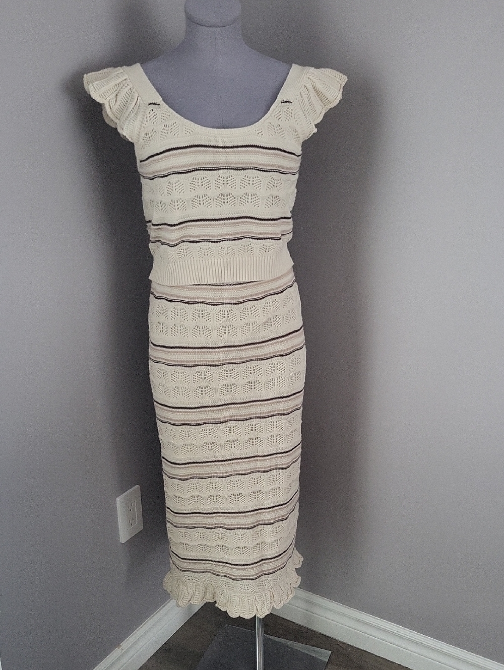 Freshman 1996 | Crochet Knit Stripe Crop Top & Maxi Skirt Set